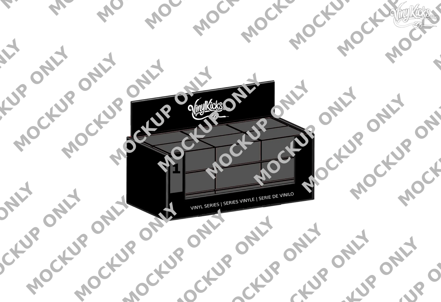 Mockup display box for mystery vinyl collectible soccer shoe keychains, Series 1.