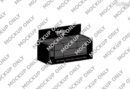 Mockup display box for mystery vinyl collectible soccer shoe keychains, Series 1.
